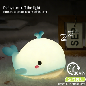 Lampe mignonne, veilleuse pour bébé à intensité variable pour la chambre d'enfant, veilleuse rechargeable en silicone pour la chambre des enfants, décoration de chambre Kawaii (baleine) - Product Image 4