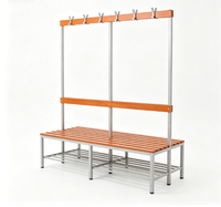 Porte-manteau double face moderne avec banc à chaussures et étagère de rangement réglable 3-en-1 en bois et métal pour salon