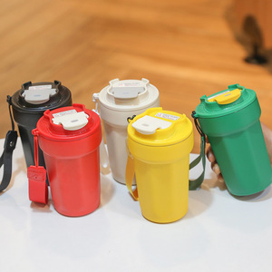 Manufacture Custom Fashion Vacuum Insulated Stainless Steel Travel <b>Coffee</b> Mug with logo Handle Straps - Product Image 1