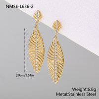 Boucles d'oreilles pendantes en forme de feuille en acier inoxydable, plaquées or 18 carats PVD, étanches, bijoux pour femmes