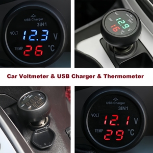 Moniteur de batterie de voiture 3-en-1 : Voltmètre numérique LED, Port de charge USB et Thermomètre, Adaptateur allume-cigare USB - Product Image 6