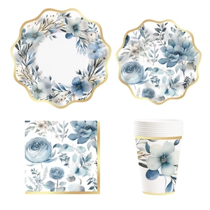 DAMAI <b>Tea</b> <b>Party</b> Floral Theme Blue Flower <b>Party</b> Tableware <b>Set</b> Hot Stamping Disposable Paper Plates Napkin <b>Party</b> Supplies - Product Image 1