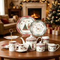 Set Peralatan Makan Keramik Beruang Teddy Natal Prancis, Set Piring, Mangkuk & Cangkir untuk Hiasan Meja Perayaan.