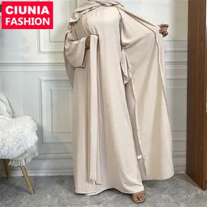 1956 # Dubai Arabische Mode Abaya Dreiteiliges Set Ärmelloses Kleid mit Hijab Plain Modest Islamic Clothing Muslim Fashion Women