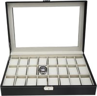 Pu Lederen Display Box Horloge Doos Doos 24 Slots Watch Box 24 Sleuven Grote Horloge Kast Glazen Top Zwart Display