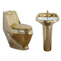 Ensemble de luxe d'évier de salle de bains de toilette d'or de galvanoplastie