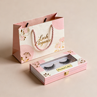 Boîte d'emballage personnalisée pour cils roses avec logo estampé or, boîte d'emballage cosmétique pour cils avec sac cadeau
