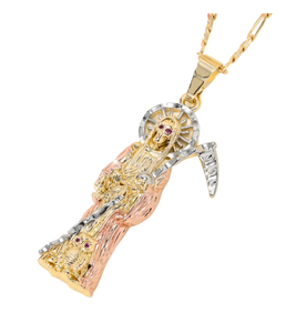 Vente en gros de collier religieux Santa Muerte en plaqué or 14 ct pendentif croix personnalisé avec Allah sainte mort pour cadeau en laiton - Product Image 4