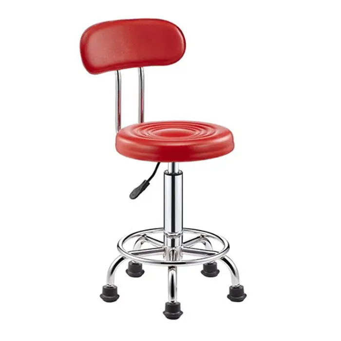 Furui High Quality PU Leather Red Color Round Bar Stools Chair With Footrest High Bar Chairs Lab Furniture