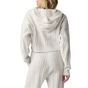 <span class=keywords><strong>Pull</strong></span> en cachemire mélangé à tricot torsadé uni pour femme, sur mesure en gros, doux, décontracté, à capuche, surdimensionné, de haute qualité - Product Image 6