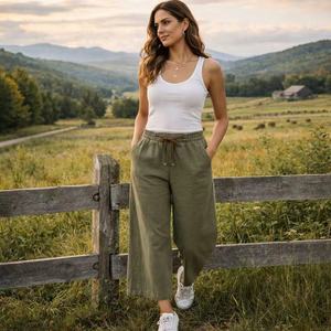 <span class=keywords><strong>Pantaloni</strong></span> <span class=keywords><strong>Larghi</strong></span> da Donna <span class=keywords><strong>in</strong></span> Puro <span class=keywords><strong>Lino</strong></span> Personalizzati con Elastico <span class=keywords><strong>in</strong></span> Vita e Coulisse - Comodi e Casual - Product Image 2