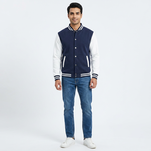 Black <b>White</b> Print Varsity <b>Jacket</b> 100% Cotton Breathable Stand Collar Loose Oversized Casual <b>Men</b> Winter Coat - Product Image 1