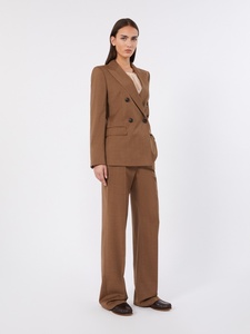 Women Camel Brown Pinstripe Double Breasted Blazer Suit Peak Lapel <b>Wool</b> Formal Business <b>Pant</b> Suit Office Ladies - Product Image 3