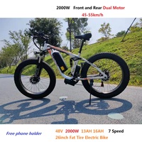 Nouveau vélo de montagne électrique puissant double moteur 2000W 16AH 22.4AH vélo de route de ville 48V 26 pouces gros pneu adulte E vélo vtt