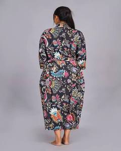 Bata de algodón 100% con estampado de diseños variados, manga larga, hasta la rodilla, con cierre de cordón, para mujer, ideal como salida de playa. - Product Image 6
