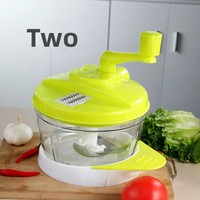 Handmatige plastic multifunctionele groentesnijder, -schaaf, -knoflookpeller, -pers, -blender en -vleesmolen