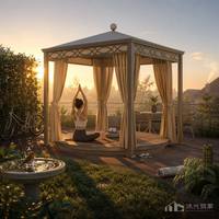 Pyramidenförmiger Aluminium-Gitterpavillon mit Pulverbeschichtetem Rahmen, Römischen Stangenvorhängen, Acryl-Lichtkugel-Oberteil, Luxuriöser Umweltfreundlicher Gartenpavillon