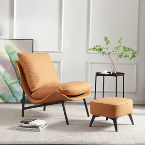Sillón de Cuero en Oferta, Estructura Metálica, Sillón Acolchado, Sillón Moderno Europeo Económico para Sala de Estar con Reposapiés - Product Image 6