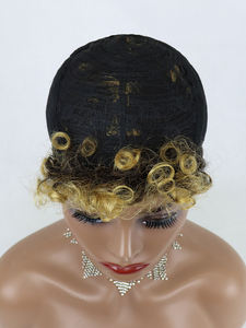 1BT27 <span class=keywords><strong>Blonde</strong></span> Highlight Afro Curly Bob Perruques pour les femmes noires Short Pixie Cut Perruque avec Bangs No Lace Machine Made Perruques de cheveux humains - Product Image 2