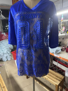 Maglietta estiva magliette oversize abiti Patchwork di <span class=keywords><strong>pizzo</strong></span> donna camicia Casual a maniche corte con strass - Product Image 5