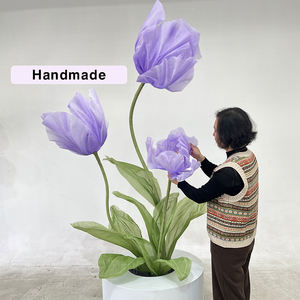 Tulipes géantes artificielles en organza violet, fleurs faites à la main longue durée pour les décorations de mariage, de la fête des mères et du Nouvel An - Style moderne - Product Image 2