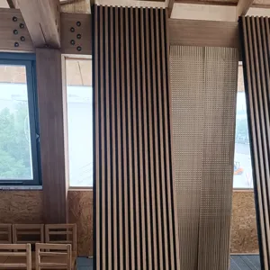 Panel de bambú lineal acústico para exterior, panel de pared acanalado
