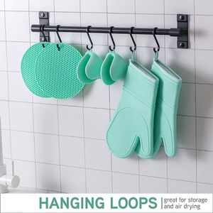 LA Silicone Oven Mitt Set 6pcs Heat Resistant Gloves with Soft Quilted Lining Set of 2 Oven Mitt Pot Holders - Product Image 5