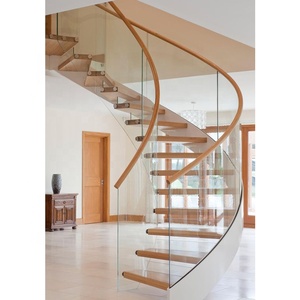 Scala a Chiocciola Interna in Legno, Scala Curva in Ferro Battuto con Design Personalizzato, Ringhiere in Vetro - Product Image 3