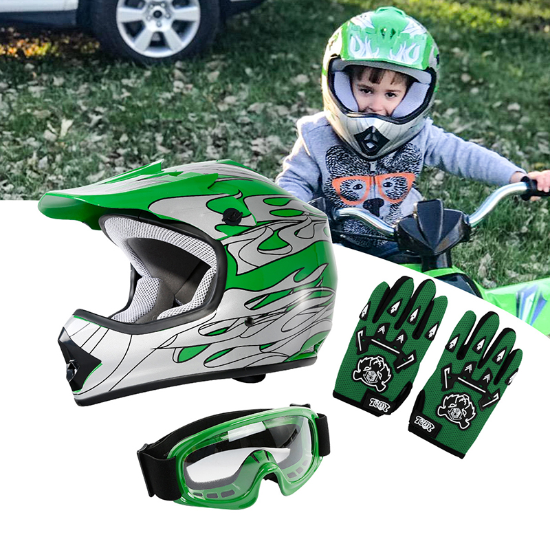 bike helmet w goggles gloves s m l Yellow Youth Motocross & and comfortable with UV protection for summer and winter riding. XINMATUO XF270213 S M L