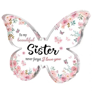 Custom Butterfly Shape Acrylic <b>Ornament</b> UV Printed Clear <b>Crystal</b> Decoration Gift for Sisters Birthday Holiday Guangdong Made - Product Image 1