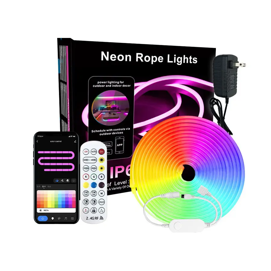 Luzes de tira de néon LED 6*12mm IP67 rgb tira de néon 5m 24v LED flexível à prova d'água com controlador de aplicativo wi-fi