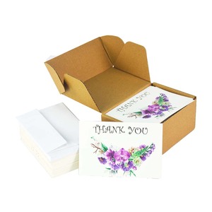 Conception <span class=keywords><strong>personnalisée</strong></span> en usine Fleur <span class=keywords><strong>personnalisée</strong></span> imprimée à la main Cadeau de boutique de mariage Cartes de remerciement avec enveloppes - Product Image 2