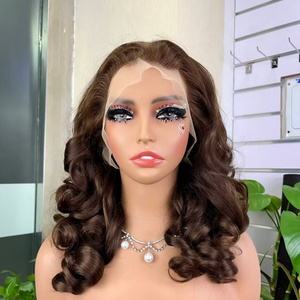 Color 4# 100% Virgin Human Hair Glueless Frontal Bouncy <b>Wig</b> <b>Brown</b> Raw 13*4 Frontal Bouncy <b>Wig</b> - Product Image 4