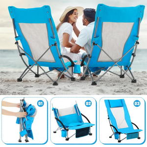 Chaise longue pliable ergonomique pour l'extérieur, chaise de camping et de plage robuste avec dossier en maille pour les voyages, la plage et le camping - Product Image 4