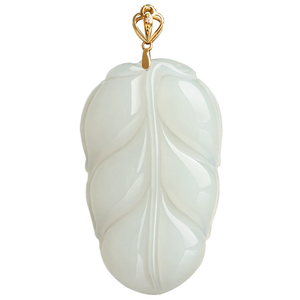 Pendentif en forme de feuille en jadéite blanche, en or 18 carats véritable, bijou en jade naturel, collier - Product Image 2
