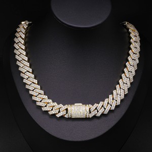 Joyería CM al Por Mayor Cadena de Oro Personalizada para Hombre Bañada en Oro de 14k Estilo Hip Hop con Diamantes Completos Cadena Gruesa Monaco Eslabón Cubano de 15mm - Product Image 1