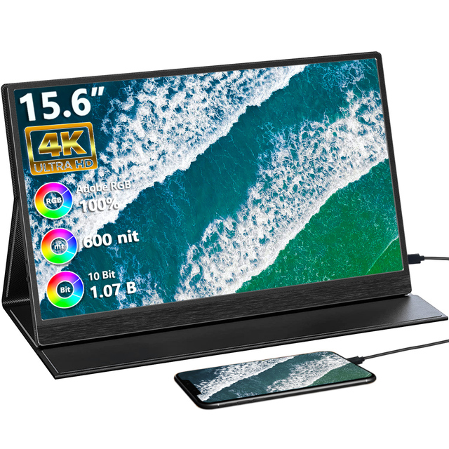 SIBOLAN 15.6 Inch 4K Portable Gaming Monitor 3840x2160 100% SRGB HDR USB-C HD Travel Speakers IPS LCD Extended Laptop Monitor