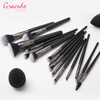 GR139 RTS Vente en gros de pinceaux de maquillage professionnels personnalisés à étiquette privée, 15 pièces, manche en bois gris, vegan, pour le maquillage du visage