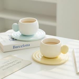 Taza de café de cerámica Copenhague de 250 ml con asa redonda y juego de platillo de color sólido para el té de la tarde - Product Image 6