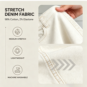 Jeans a Vita Alta e Gamba Larga per <span class=keywords><strong>Donna</strong></span>, Bianco Crema, <span class=keywords><strong>Pantaloni</strong></span> in Denim Elasticizzato Cropped e Baggy, Produzione all'Ingrosso - Product Image 6