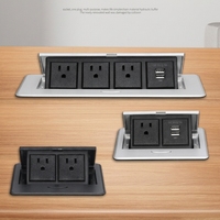 Boîte d'information de bureau avec prise de courant escamotable à 3 positions, prise standard américaine, et ports USB