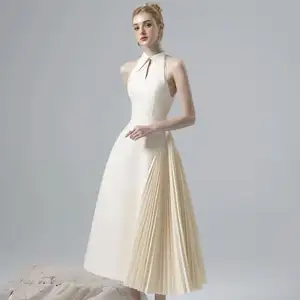 Vestido de festa elegante casual de noite para mulheres, vestido plissado de alta qualidade com tendência assimétrica para nicho vietnamita