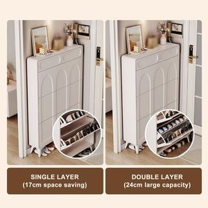 Gabinete Zapatero de Madera Estrecho, Organizador de Zapatos Independiente <span class=keywords><strong>con</strong></span> <span class=keywords><strong>Cajones</strong></span> Abatibles - Product Image 4