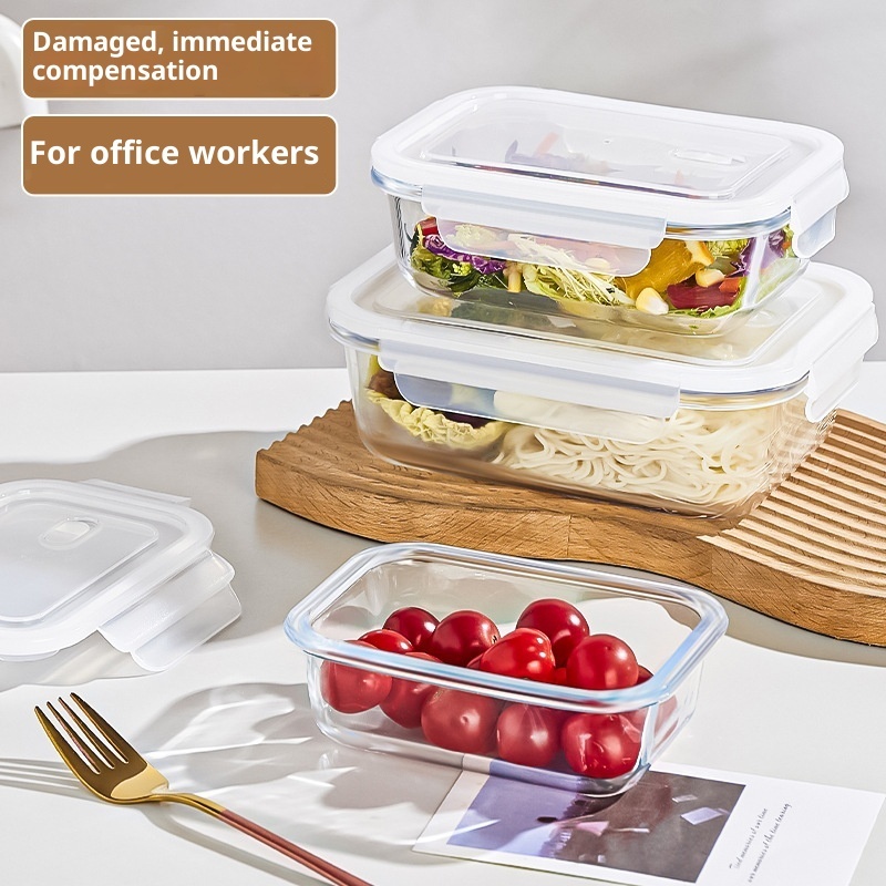 Borosilicate Glass Food Container Lunch Box PP Lid Office School Heat Resistant Microwavable Freezer Safe BPA Free Leakproof view 2