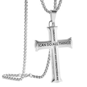 Saya dapat melakukan all <span class=keywords><strong>things</strong></span> perhiasan kalung pria liontin Titanium Hip Hop Cross Tricolour Inggris - Product Image 1