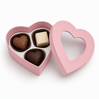 Caja de Regalo Rosa Pastel Mate en Forma de Corazón con Ventana e Inserto de Acetato para Chocolate y Joyería, Venta al Por Mayor de Fábrica