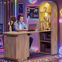 Escritorio para Computadora con Luces LED, Tomas de Corriente, Puertos USB, Estantería, Cajón para Archivos, Diseño Ecológico que Ahorra Espacio para Oficina en Casa y Juegos