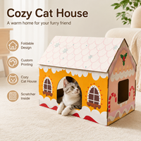 Griffoir pour chat en carton écologique de haute qualité, style maison de Noël classique, avec tapis à gratter et herbe à chat
