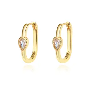 FOXI Jewelry geometric cz alloy metal brass gold plated zircon Huggie hoop earrings