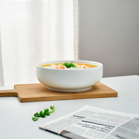 Bol à nouilles en céramique blanche pour ramen/grand bol à soupe, compatible micro-ondes, empilable, vaisselle minimaliste pour la maison et les restaurants